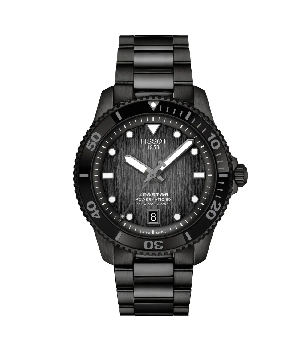 TISSOT T-SPORT SEASTAR 1000 Powermatic 80 cadran noir bracelet acier 43 mm