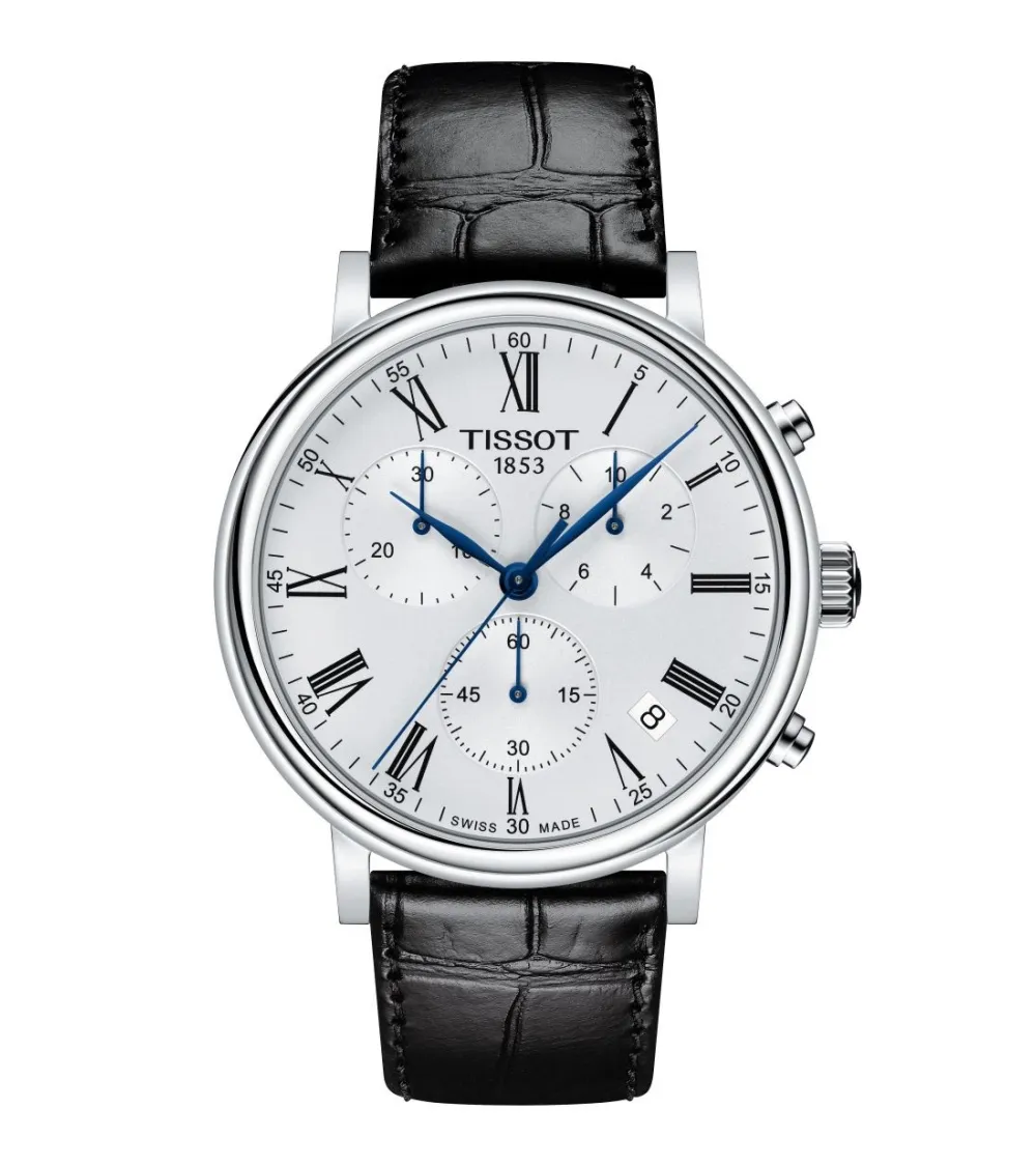 MONTRE TISSOT CARSON ACIER CADRAN ARGENTE CHRONO CUIR