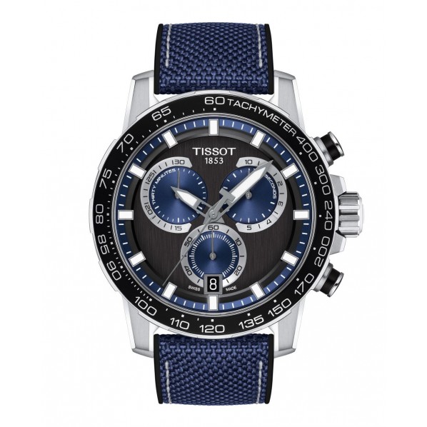 TISSOT SUPERSPORT CHRONOGRAPHE QUARTZ CADRAN BRACELET TISSU NOIR 45,5 MM