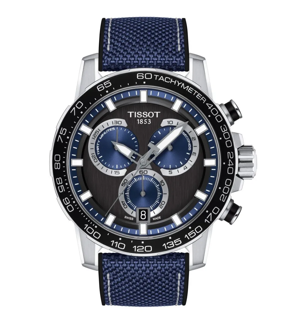 TISSOT SUPERSPORT CHRONOGRAPHE QUARTZ CADRAN BRACELET TISSU NOIR 45,5 MM