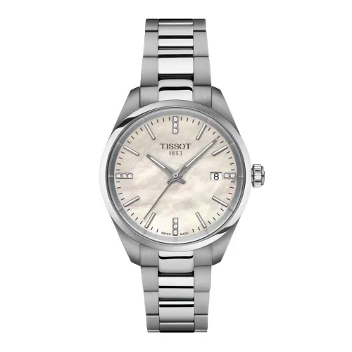 MONTRE TISSOT PR100 QUARTZ CADRAN NACRE BLANCHE ET DIAMANTS BRACELET ACIER 34 MM