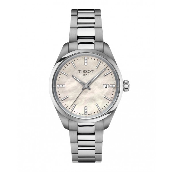 MONTRE TISSOT PR100 QUARTZ CADRAN NACRE BLANCHE ET DIAMANTS BRACELET ACIER 34 MM