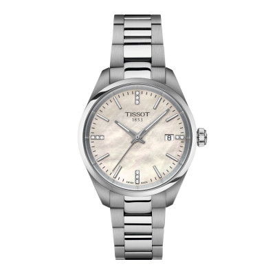 MONTRE TISSOT PR100 QUARTZ CADRAN NACRE BLANCHE ET DIAMANTS BRACELET ACIER 34 MM