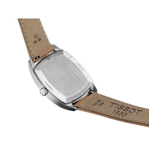 MONTRE TISSOT STYLIST FOND ARGENTÉ CUIR MARRON INDEX DORÉ