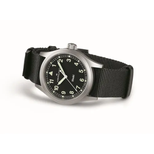 Montre Hamilton Khaki Field Quartz 38 mm fond noir bracelet noir