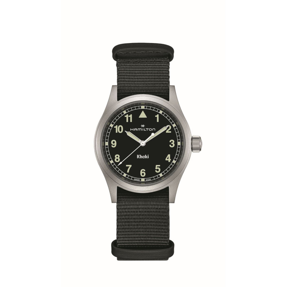 Montre Hamilton Khaki Field Quartz 38 mm fond noir bracelet noir