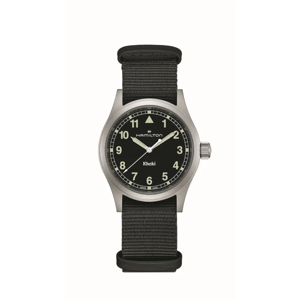 Montre Hamilton Khaki Field Quartz 38 mm fond noir bracelet noir