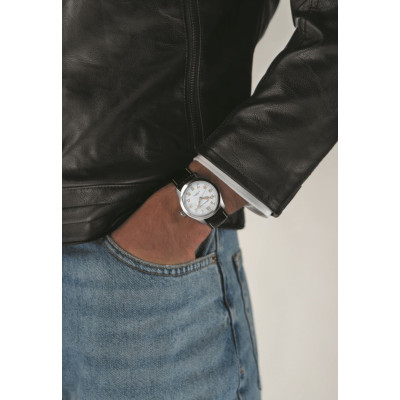Montre Hamilton Khaki Field Murph 38mm fond blanc bracelet cuir noir