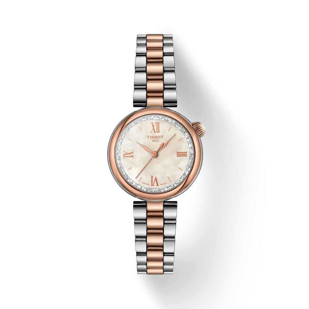 MONTRE TISSOT DESIR - CADRAN EN NACRE, BRACELET ET BOÎTIER ARGENT ET OR ROSE