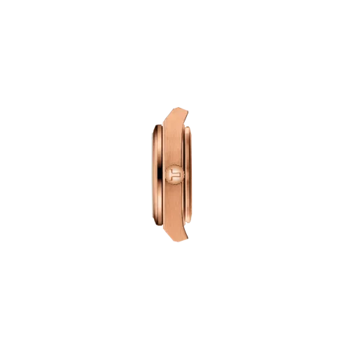Vue frontale de la montre Tissot PRX 25mm avec cadran, boîtier et bracelet en or rose