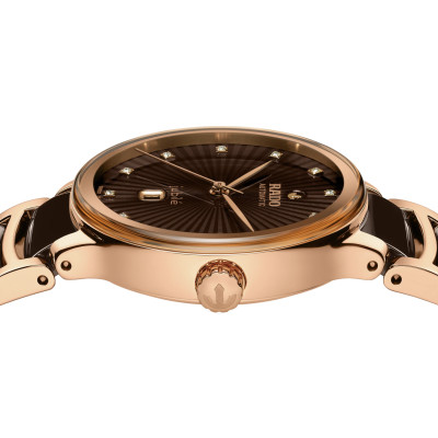 Vue profil de la montre Rado Centrix Dame Automatique Diamants