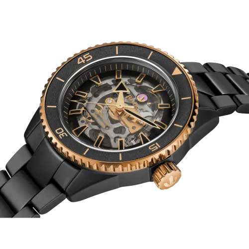 Photo montrant l'intégralité de la montre Rado Captain Cook High-Tech Ceramic Skeleton 43 mm