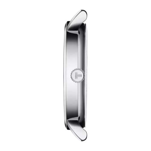 Photo montrant l'intégralité de la Montre Tissot Everytime 34mm, Cadran Blanc, Bracelet Noir.