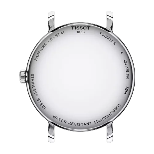 Photo montrant l'intégralité de la Montre Tissot Everytime 34mm, Cadran Blanc, Bracelet Noir.