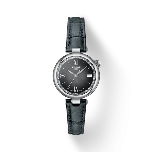 Photo montrant l'intégralité de la Montre Tissot Desir Cadran Noir et Bracelet Cuir Noir