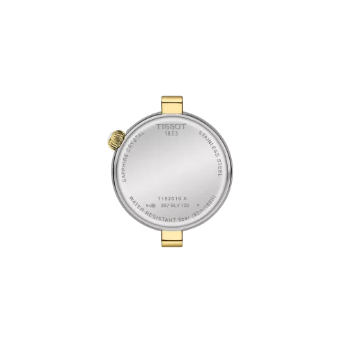 Photo montrant l'intégralité de la Montre Tissot Désir Cadran En Nacre Bracelet Et Boîtier Argent Et Or Jaune.