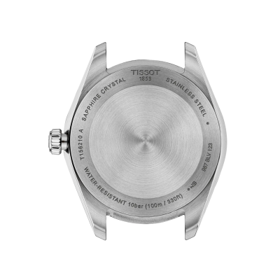 Vue du dos mettant en valeur le boîtier de la montre Tissot Ballade 34mm Cadran Vert Clair