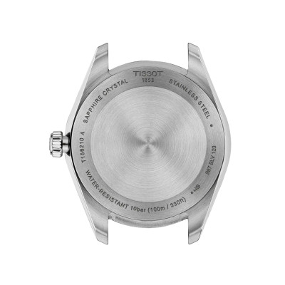 Vue du dos mettant en valeur le boîtier de la montre Tissot Ballade 34mm Cadran Bleu Clair.