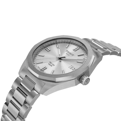 Photo montrant l'intégralité de la montre Tissot PRC 100 Solar Quartz 39mm cadran gris