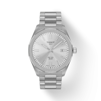 Photo montrant l'intégralité de la montre Tissot PRC 100 Solar Quartz 39mm cadran gris