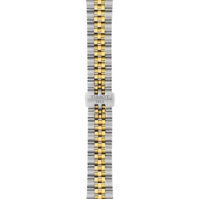 Vue de boucle de la Montre Tissot Ballade 34 MM Cadran Gris, Bracelet Bicolore Doré.
