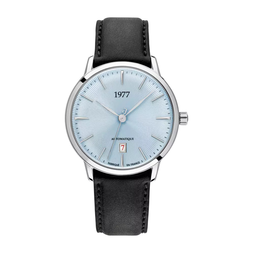 Photo montrant l'intégralité de la Montre 1977 Edmond Cadran Bleu Glacier 40MM