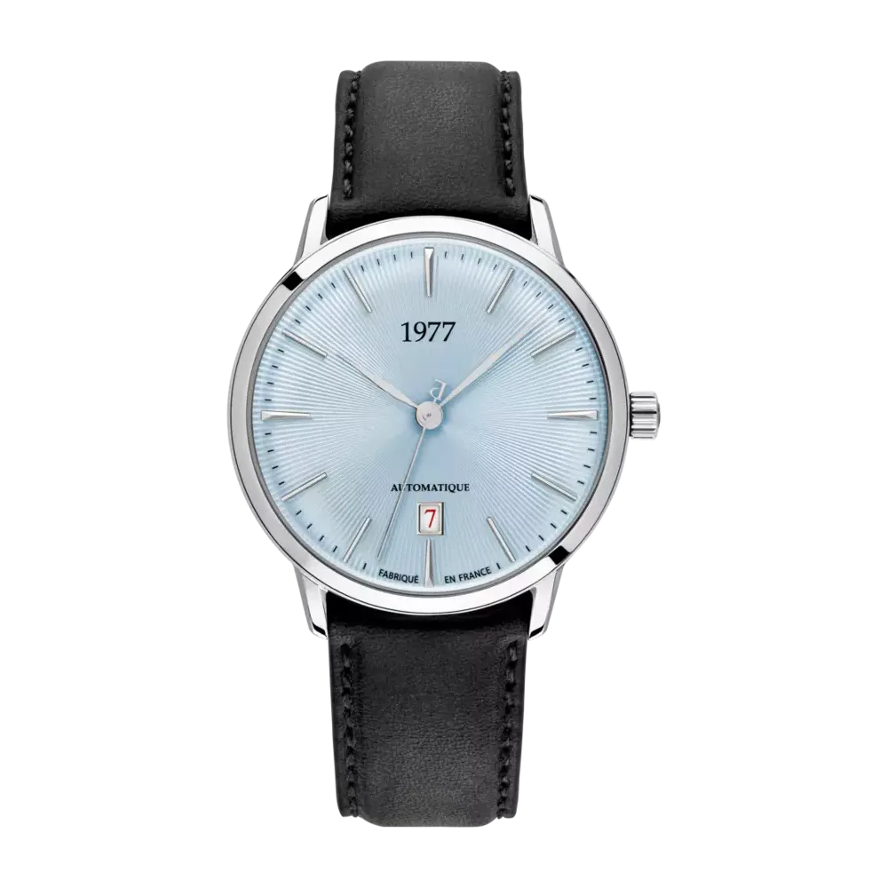 Photo montrant l'intégralité de la Montre 1977 Edmond Cadran Bleu Glacier 40MM