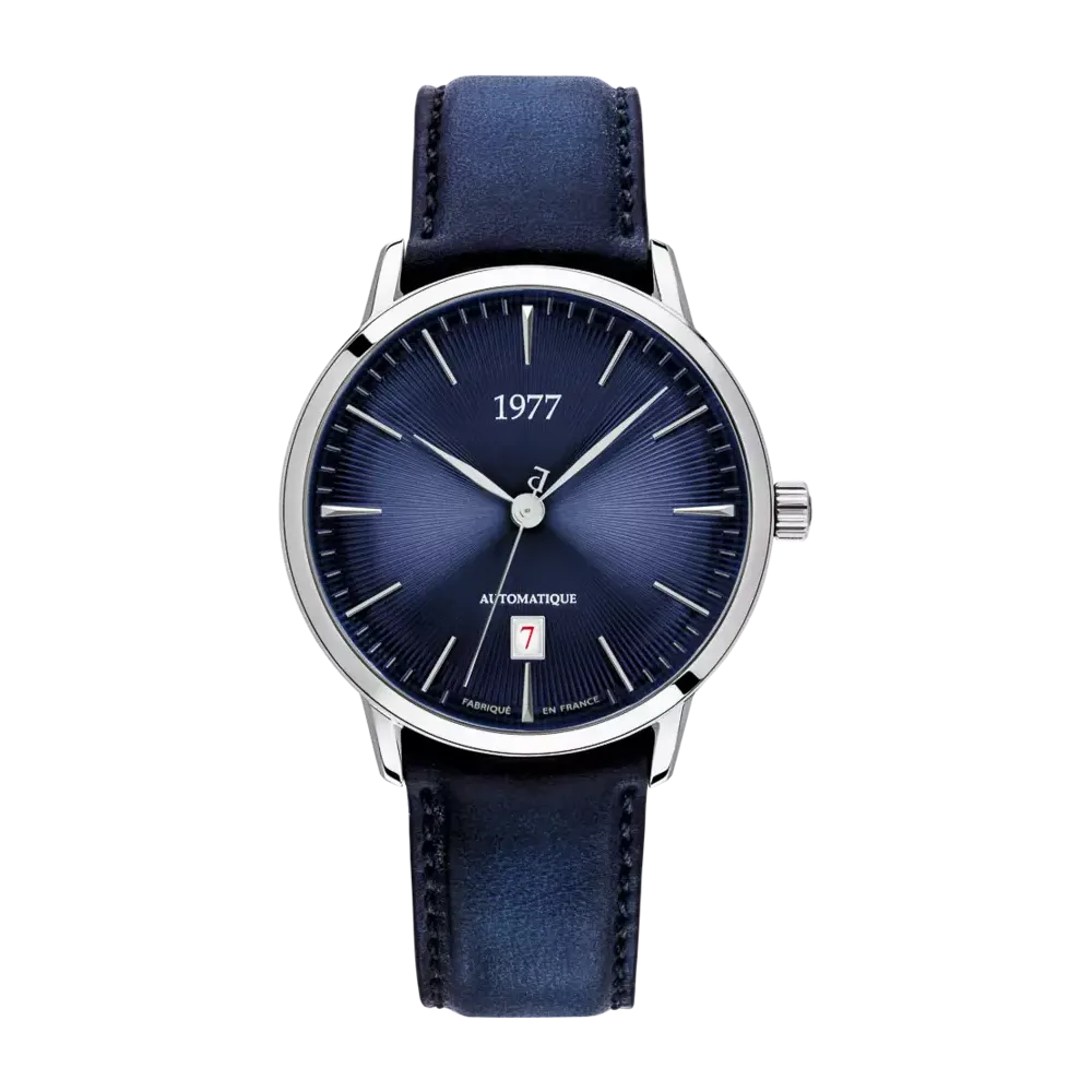 Photo montrant l'intégralité de la montre Montre 1977 Edmond Cadran Bleu 40mm