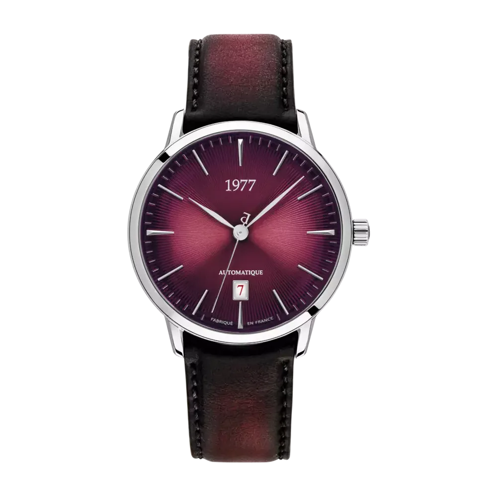 photo montrant l'intégralité de la montre Montre 1977 Edmond Cadran Lie-de-Vin 40mm