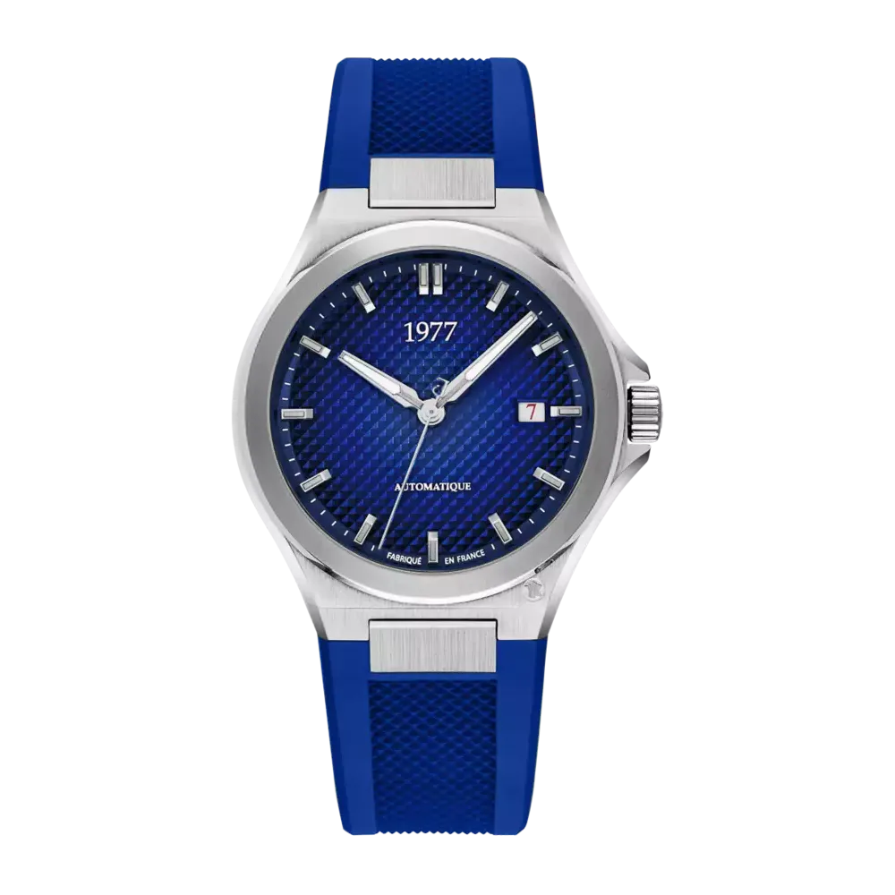 photo montrant l'intégralité de la Montre 1977 Arsène Cadran Bleu 42,5 mm