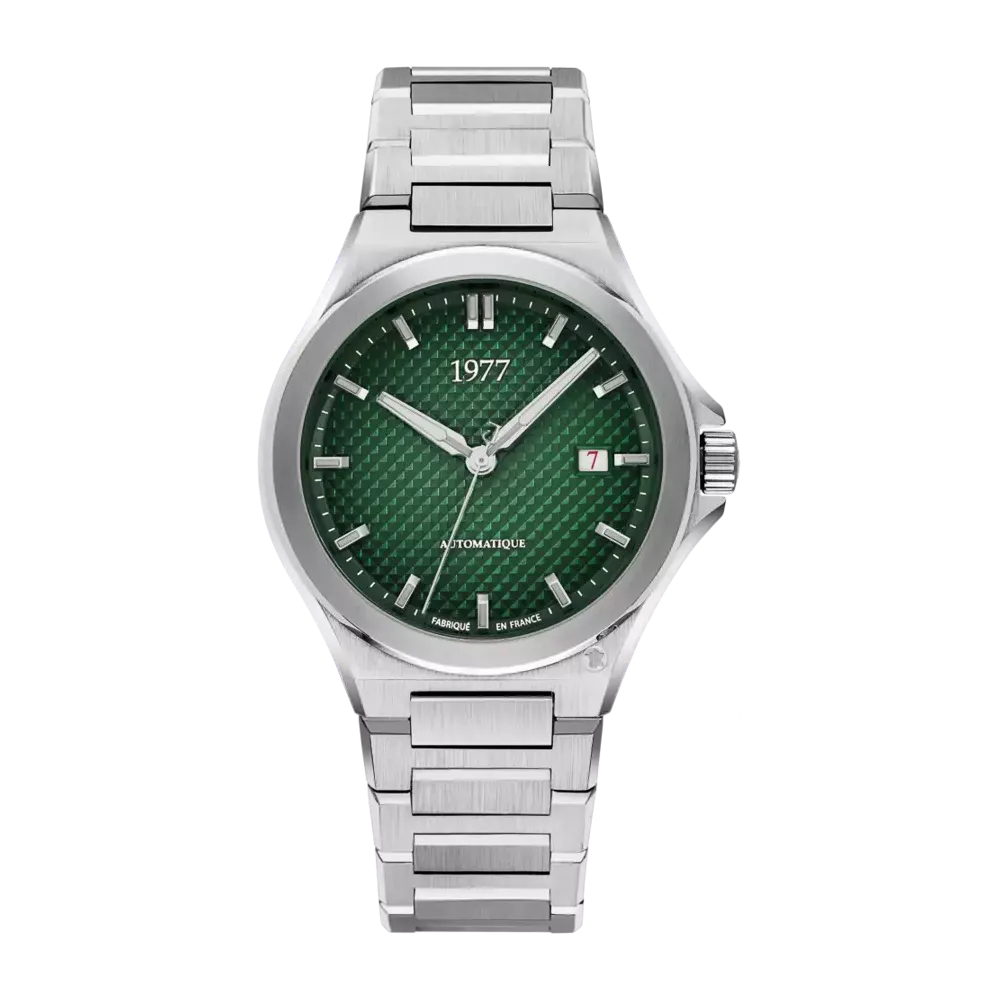 photo montrant l'intégralité de la Montre 1977 Arsène Cadran Vert 42,5 mm