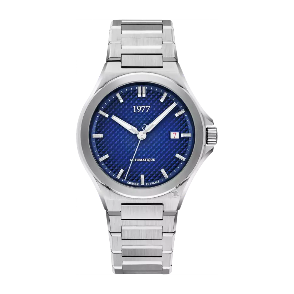 photo montrant l'intégralité de la Montre 1977 Arsène Cadran Bleu 42,5 mm