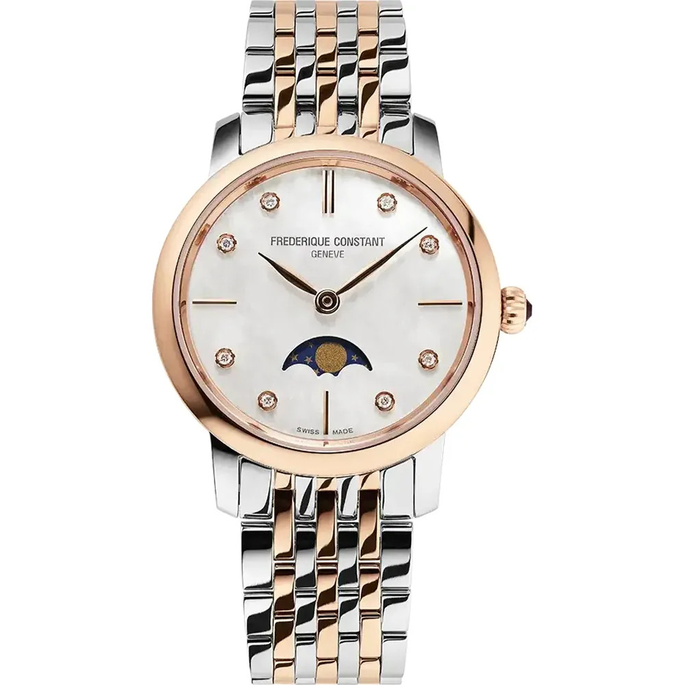 Vue profil de la montre Frédérique Constant Slimline Ladies Moonphase 30 MM.