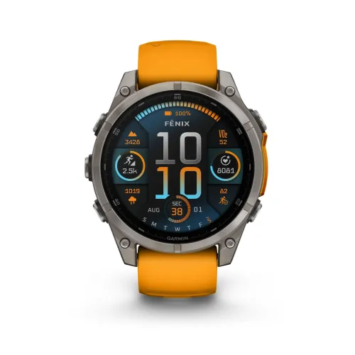 Vue complete de La Montre Garmin Fénix 8 AMOLED cadran allumé