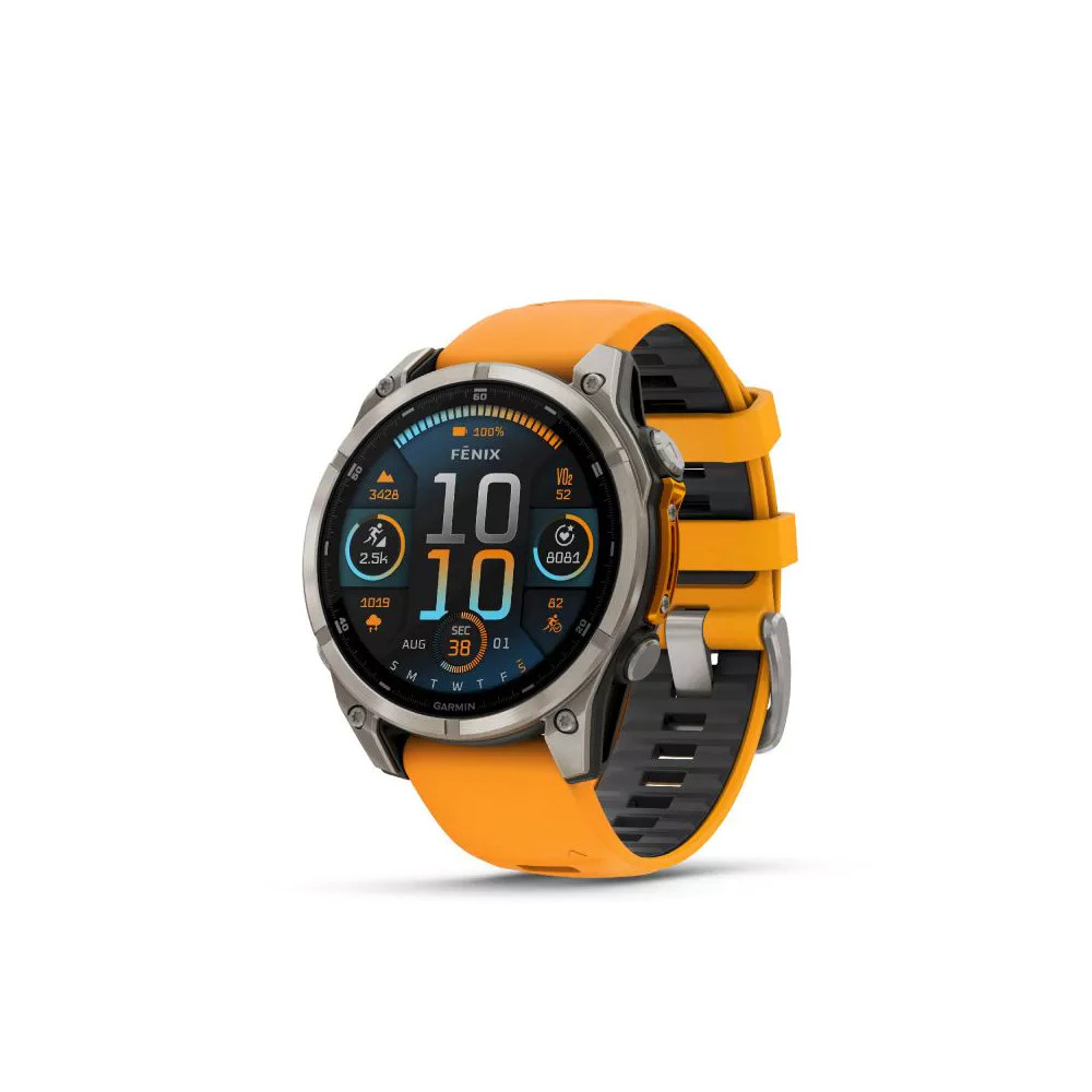 Vue complete de La Montre Garmin Fénix 8 AMOLED cadran allumé