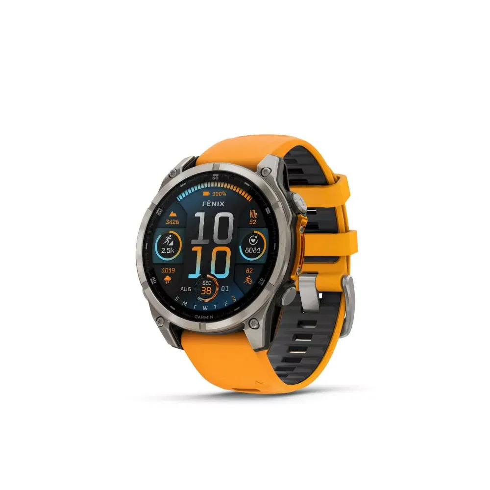 Vue complete de La Montre Garmin Fénix 8 AMOLED cadran allumé