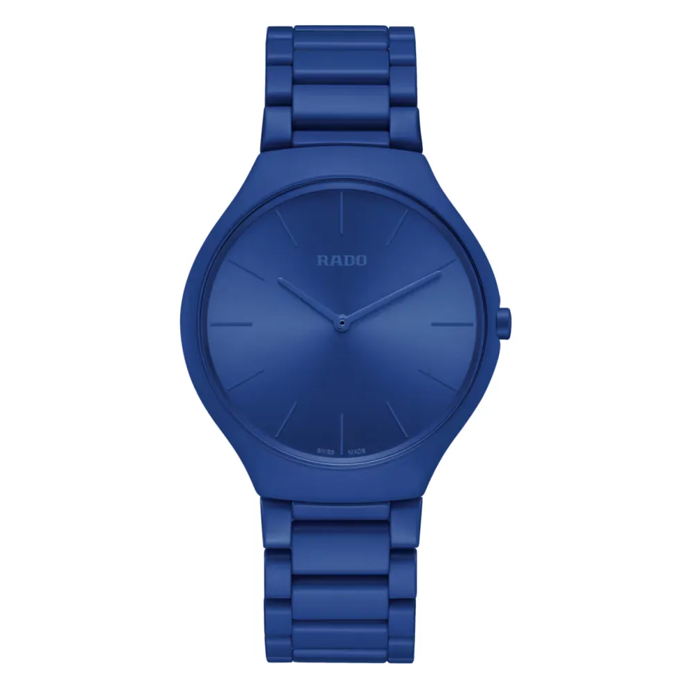 Vue complète de la montre RTrue Thinline Les Couleurs™ Le Corbusier Spectacular Ultramarine 4320K.