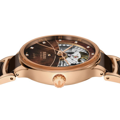 MONTRE RADO CENTRIX AUTOMATIQUE DIAMANTS OPEN HEART COULEUR CHOCOLAT