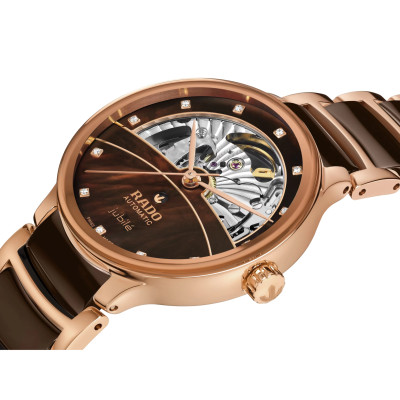 MONTRE RADO CENTRIX AUTOMATIQUE DIAMANTS OPEN HEART COULEUR CHOCOLAT