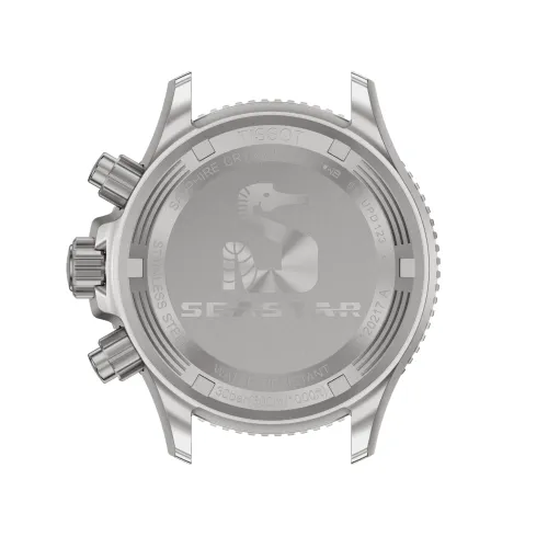 Vue d'ensemble de la montre Tissot Seastar 1000 Quartz Chronograph 38 mm – cadran et bracelet blancs