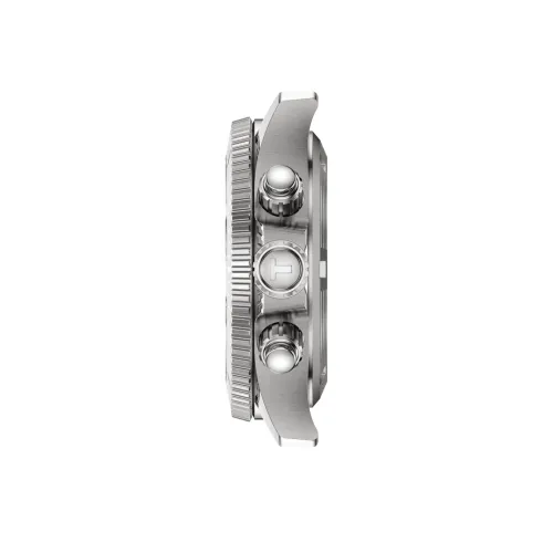 Vue d'ensemble de la montre Tissot Seastar 1000 Quartz Chronograph 38 mm – cadran et bracelet blancs