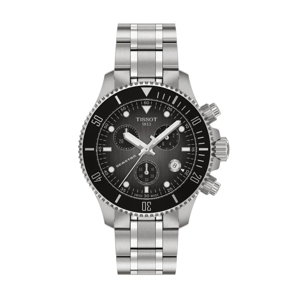 Découvrez la Tissot Seastar 1000 Quartz 38 mm, cadran et bracelet blancs, chez votre détaillant officiel.