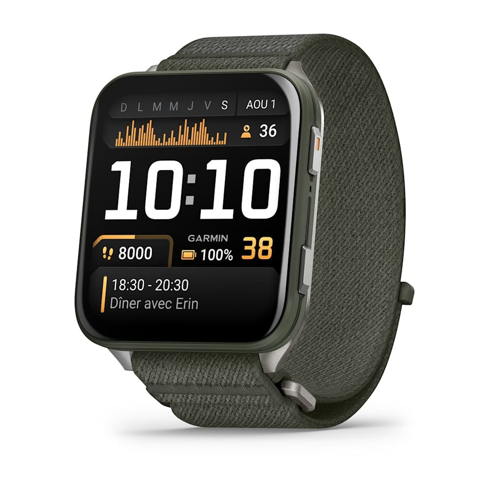 MONTRE GARMIN VENU® X1 VERT MOSS AVEC FOND DE BOÎTIER EN TITANE GRAY ET BRACELET EN NYLON COMFORTFIT VERT MOSS