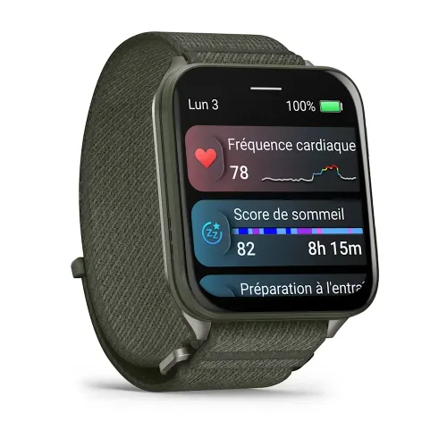 MONTRE GARMIN VENU® X1 VERT MOSS AVEC FOND DE BOÎTIER EN TITANE GRAY ET BRACELET EN NYLON COMFORTFIT VERT MOSS