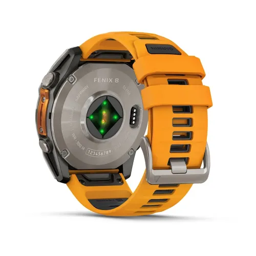 MONTRE GARMIN FĒNIX 8 51 MM AMOLED SAPPHIRE TITANIUM AVEC BRACELET EN SILICONE ORANGE GRAPHITE