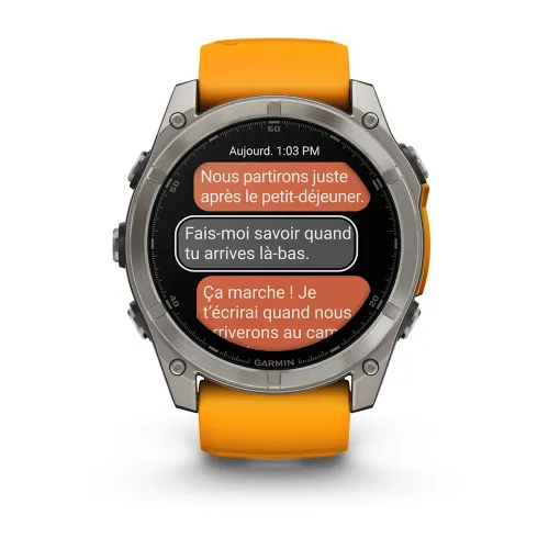 MONTRE GARMIN FĒNIX 8 51 MM AMOLED SAPPHIRE TITANIUM AVEC BRACELET EN SILICONE ORANGE GRAPHITE