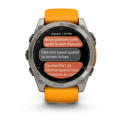 MONTRE GARMIN FĒNIX 8 51 MM AMOLED SAPPHIRE TITANIUM AVEC BRACELET EN SILICONE ORANGE GRAPHITE