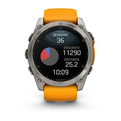 MONTRE GARMIN FĒNIX 8 51 MM AMOLED SAPPHIRE TITANIUM AVEC BRACELET EN SILICONE ORANGE GRAPHITE