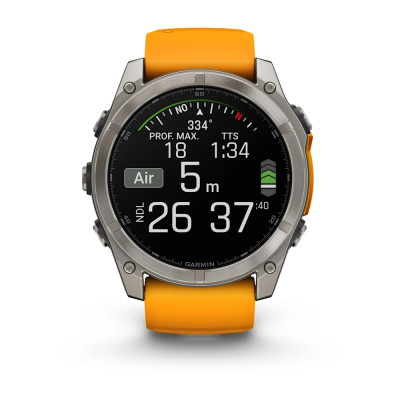 MONTRE GARMIN FĒNIX 8 51 MM AMOLED SAPPHIRE TITANIUM AVEC BRACELET EN SILICONE ORANGE GRAPHITE