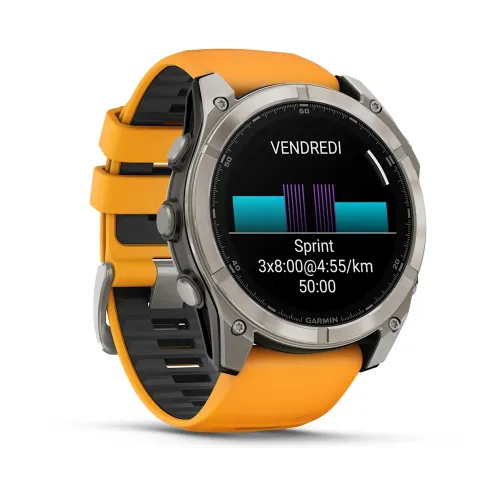 MONTRE GARMIN FĒNIX 8 51 MM AMOLED SAPPHIRE TITANIUM AVEC BRACELET EN SILICONE ORANGE GRAPHITE